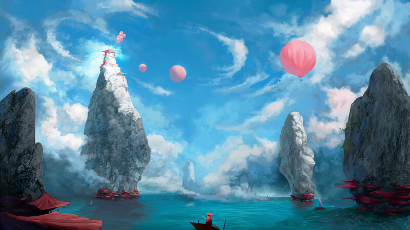 Floating Islands with Hot Air Balloons — Blue