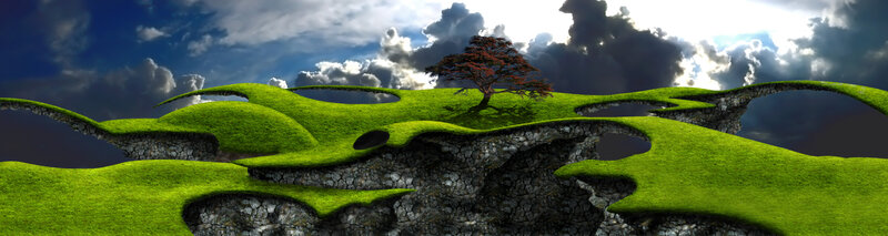 floating islands with lone tree