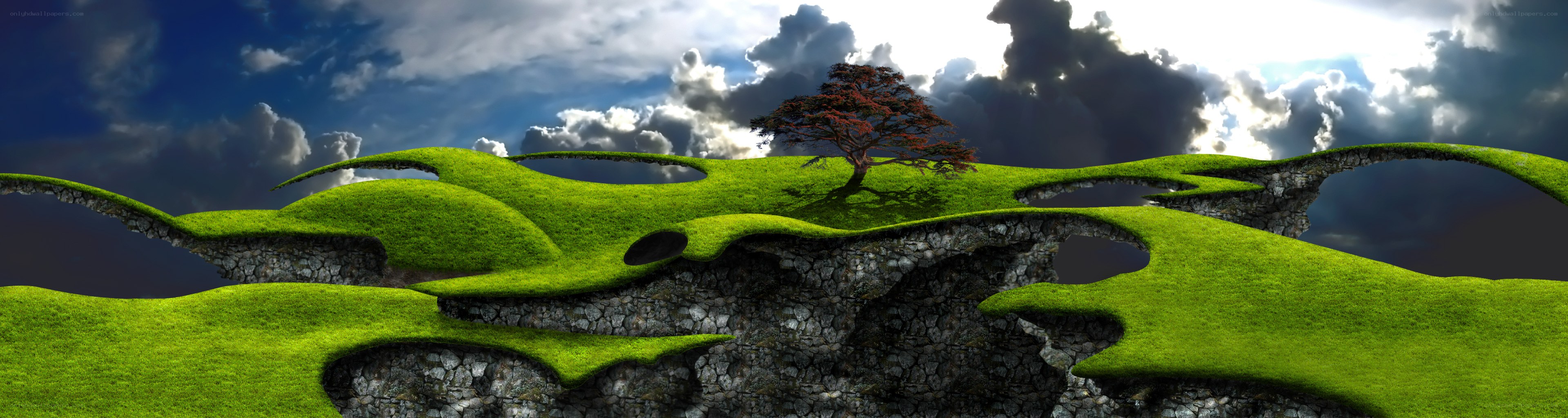 floating islands with lone tree