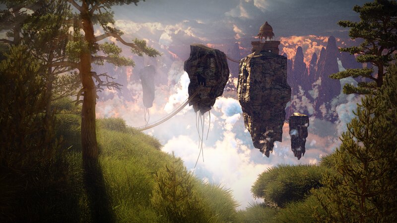 Floating Islands with Temple — Green