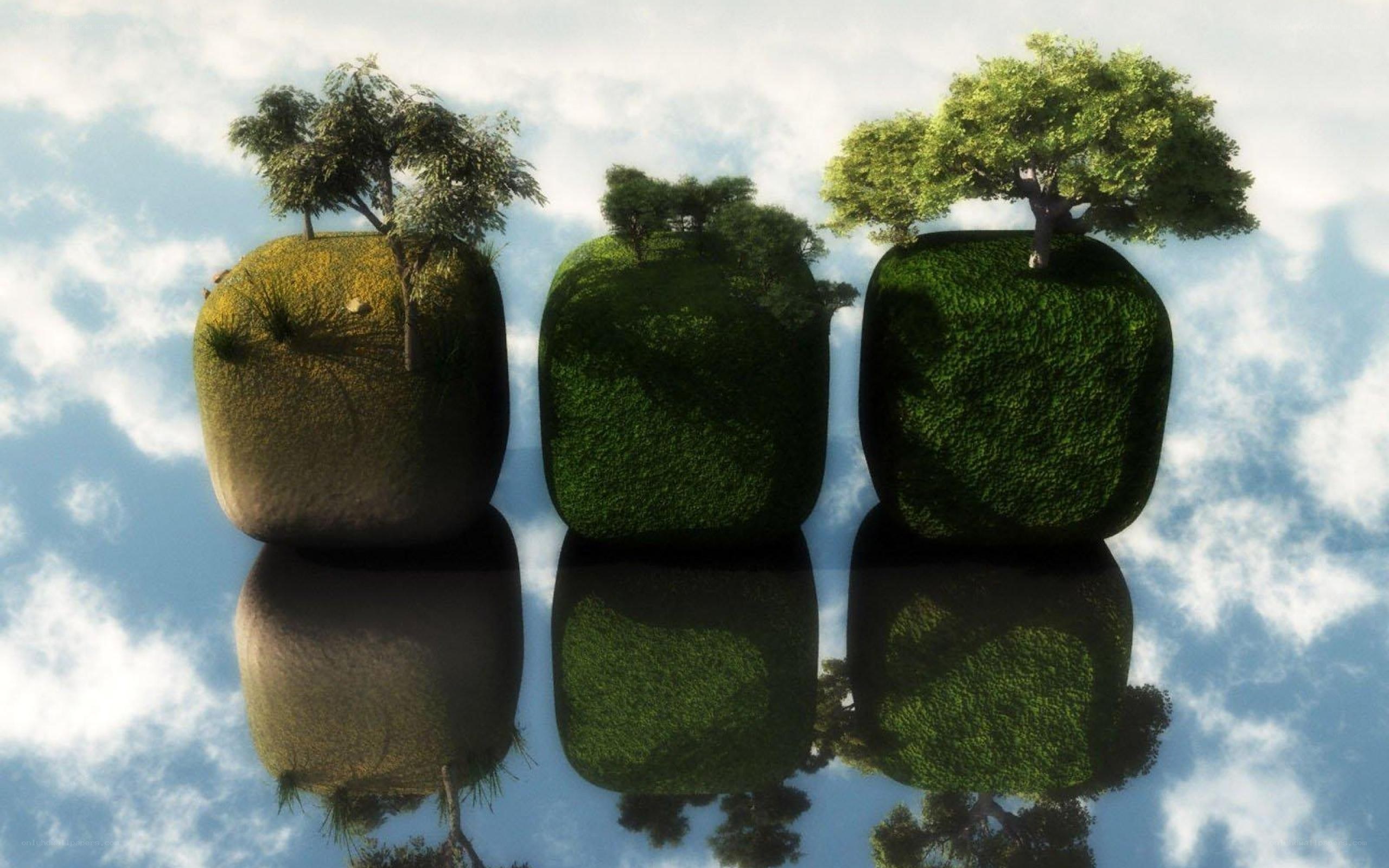 floating islands with trees