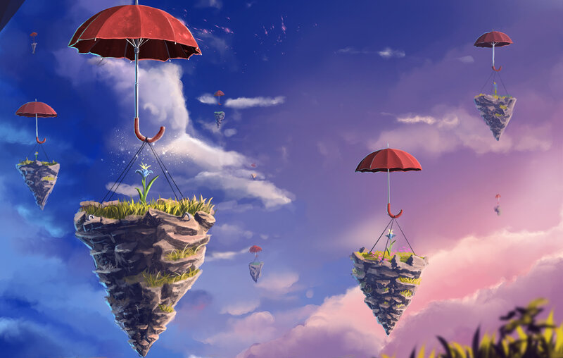 Floating Islands with Umbrellas