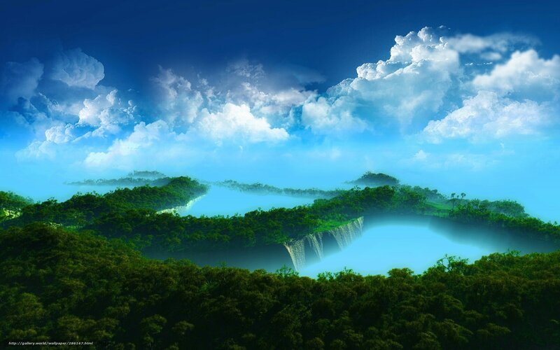 Floating Islands with Waterfall — Blue, Serene