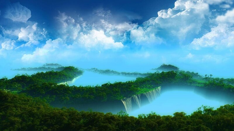 Floating Islands with Waterfall — Blue