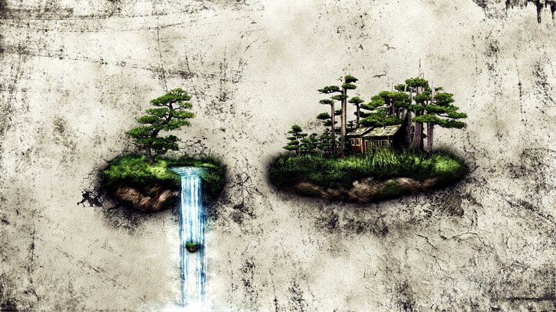 Floating Islands with Waterfall — Green