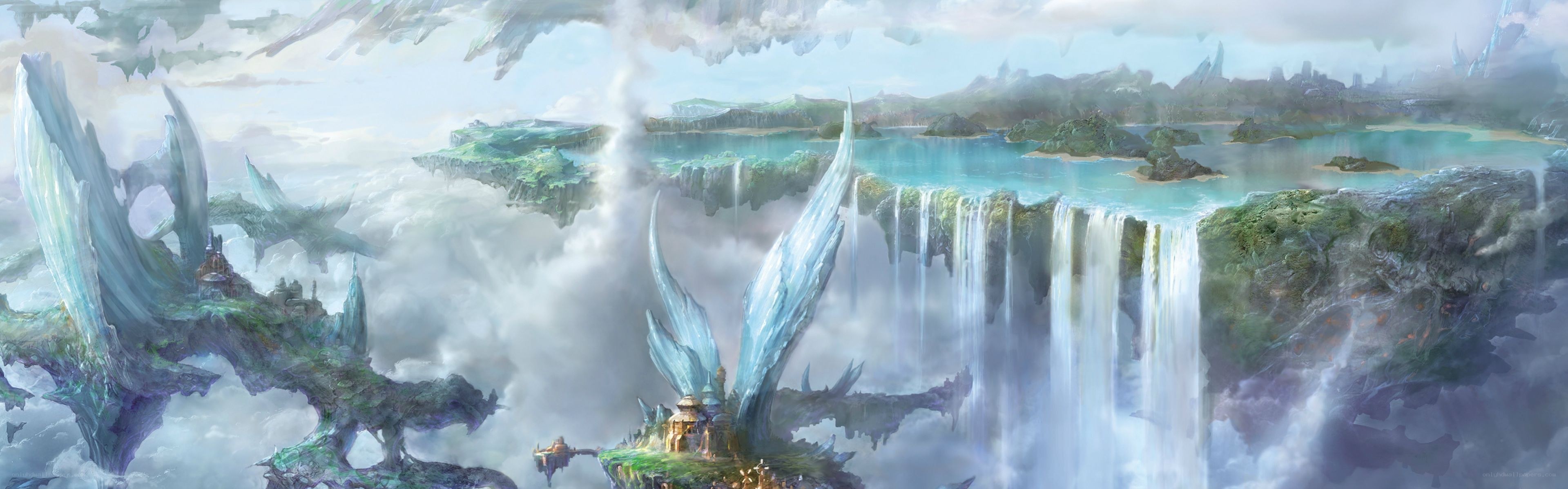 floating islands with waterfalls