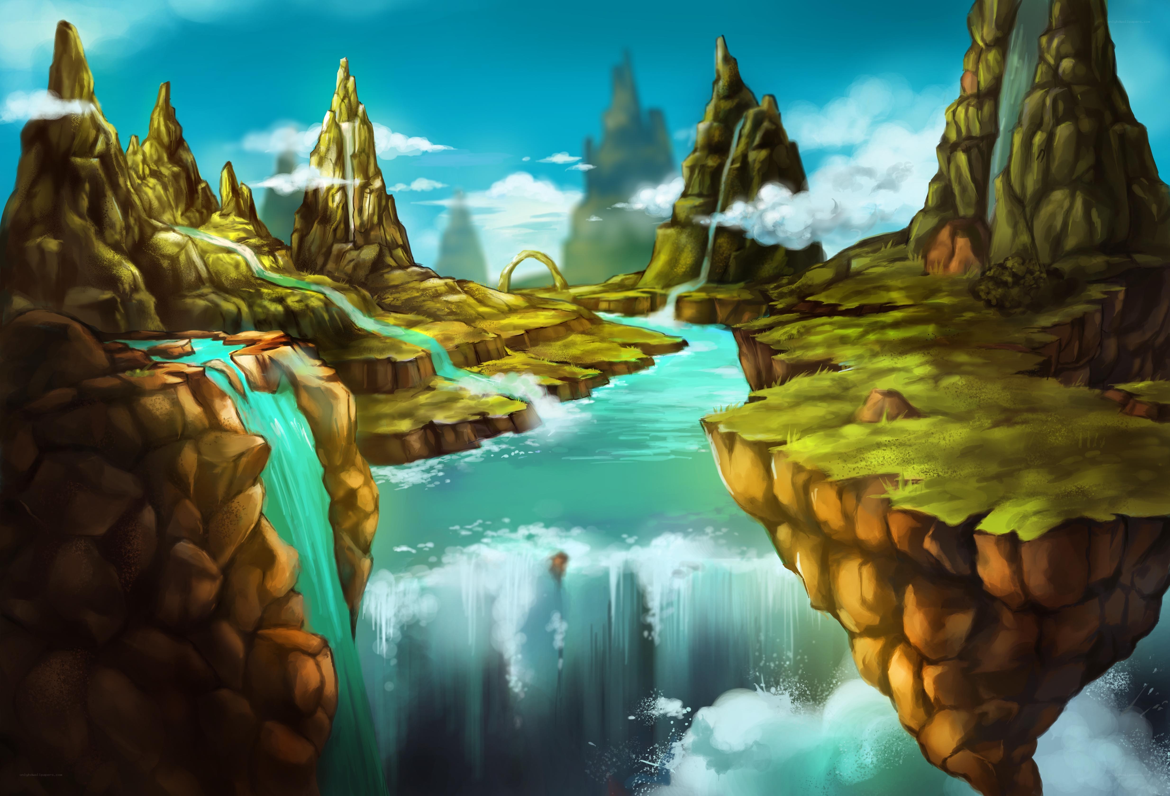 floating islands with waterfalls