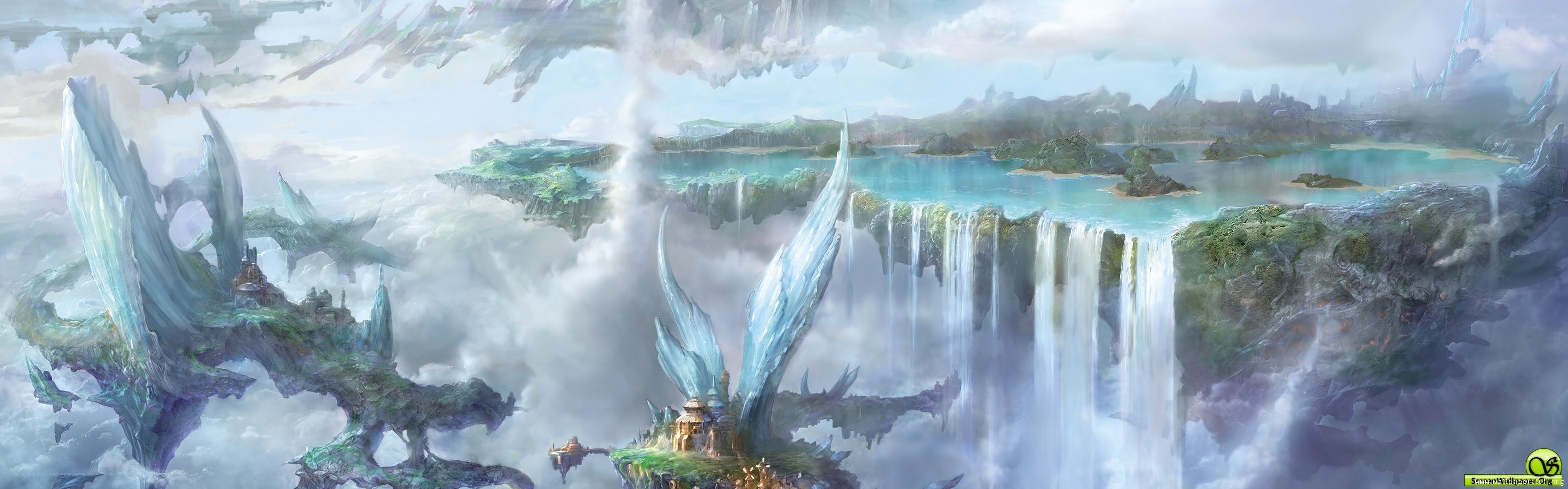 floating islands with waterfalls