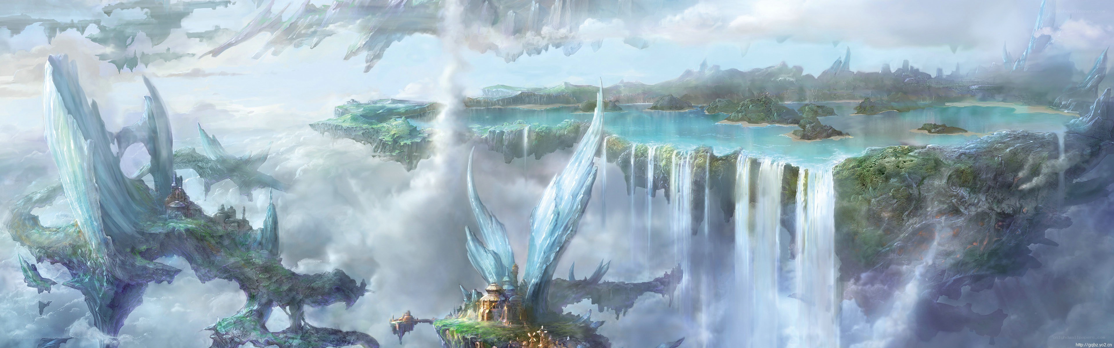 floating islands with waterfalls