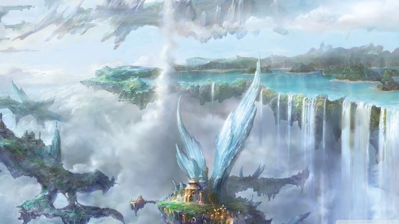 floating islands with waterfalls