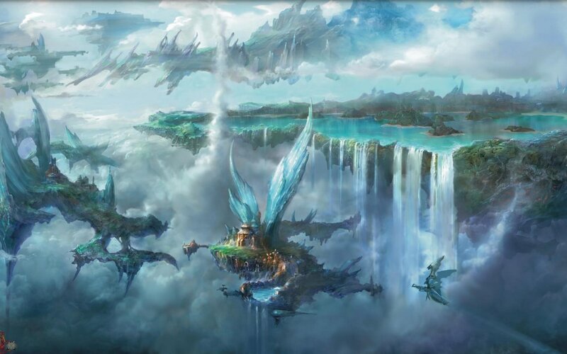 Floating Islands with Waterfalls — Blue, Fantasy