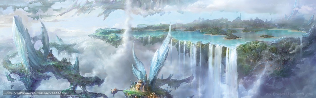 Floating islands with waterfalls