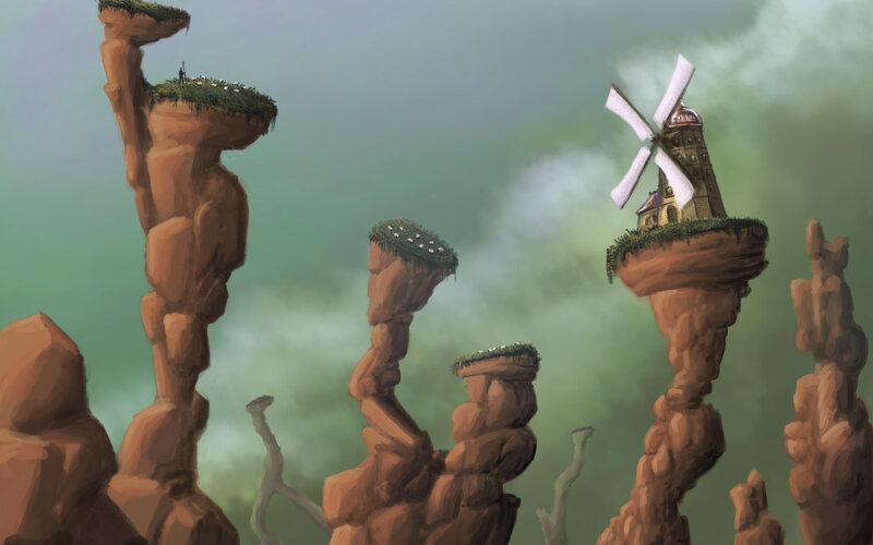 floating islands with windmill