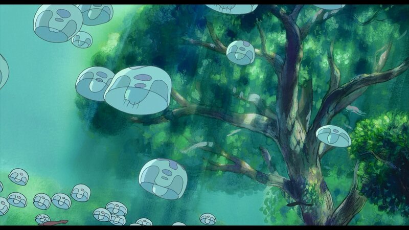 Floating jellyfish in a forest