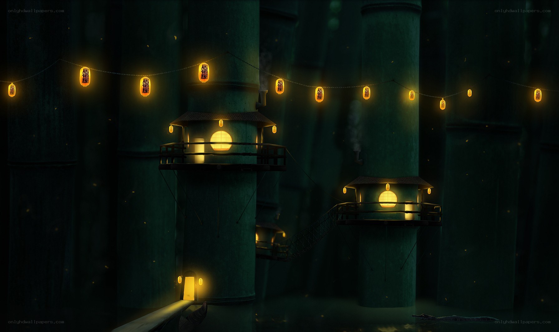 floating lanterns at night