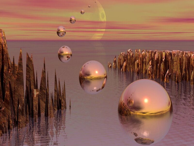 Floating Metallic Spheres — Pink