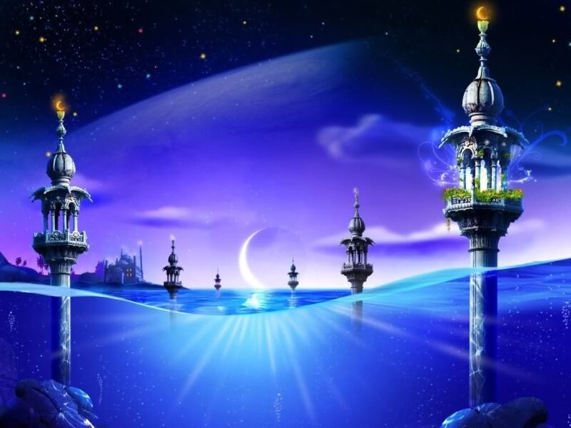 Floating Minarets in Water — Blue, Serene