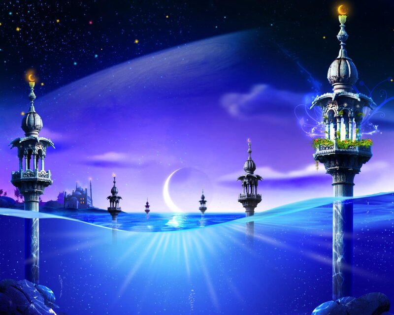 Floating Minarets in Water — Blue