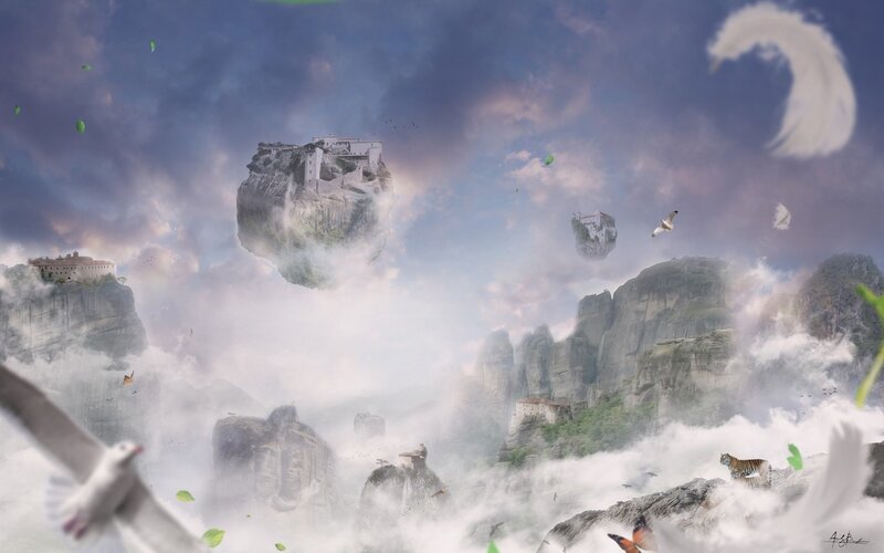 floating monasteries in clouds