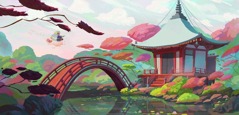 Floating Monk over Bridge