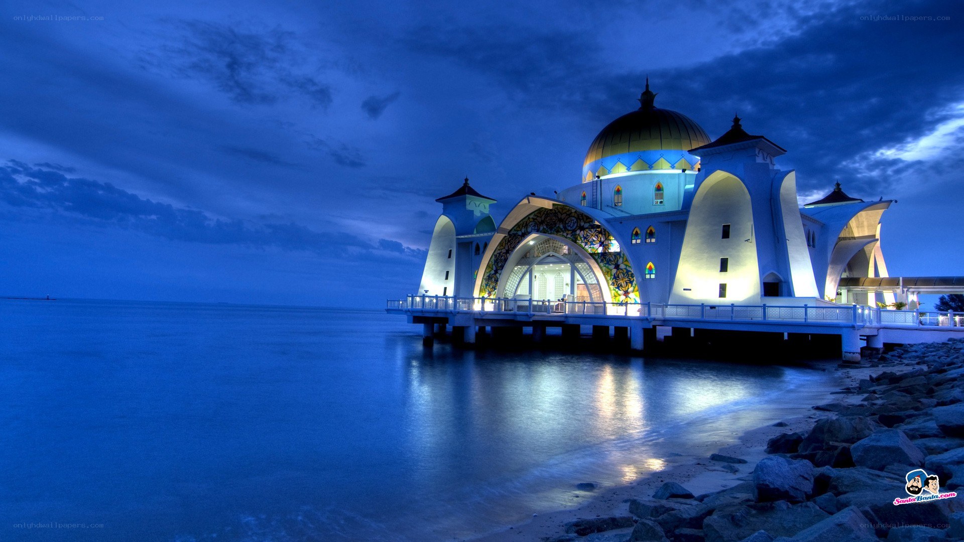 Floating mosque at dusk