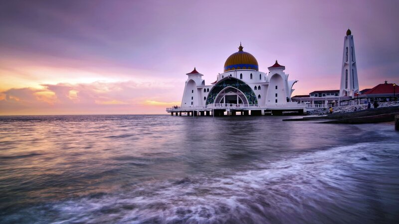 Floating mosque at sunset