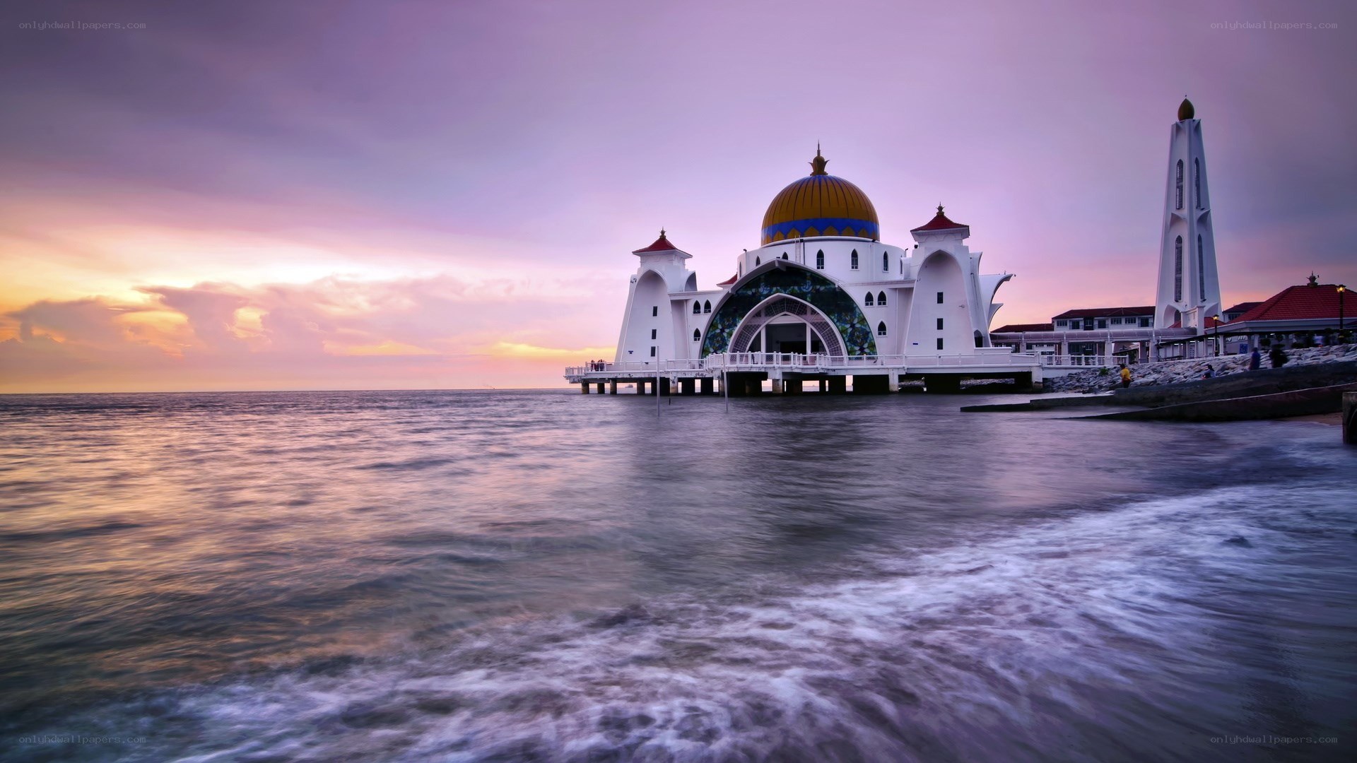 Floating mosque at sunset