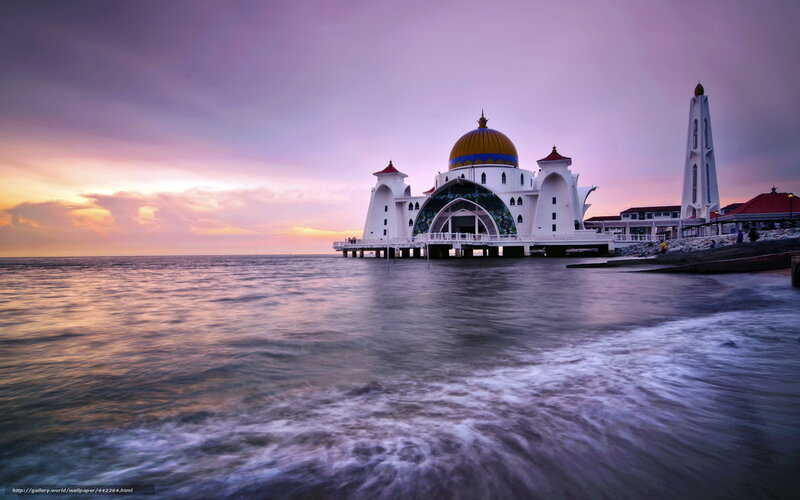 Floating mosque at sunset