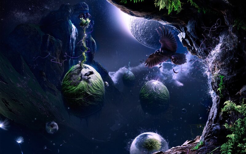 Floating Moss-covered Spheres