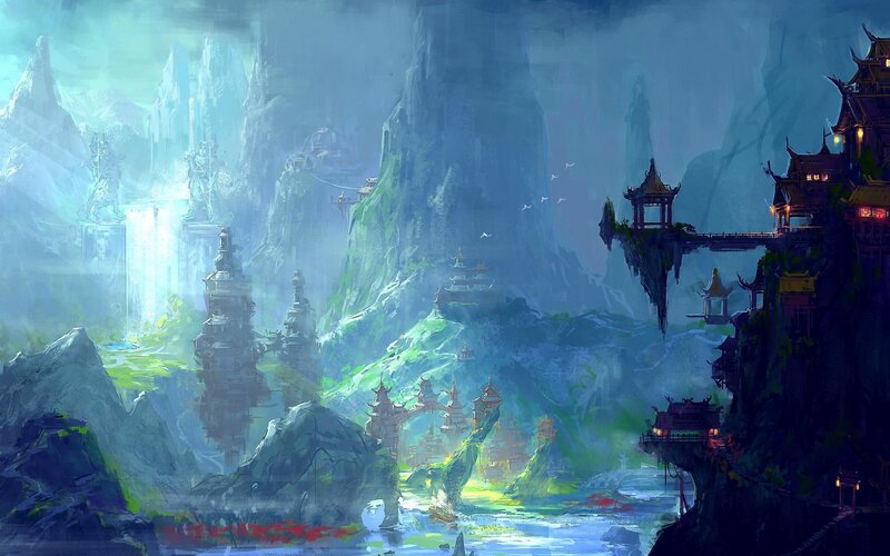 Floating Mountain Village — Blue