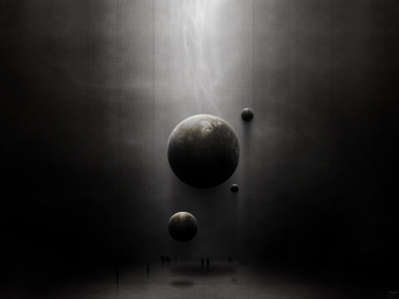 Floating planets in dark hall