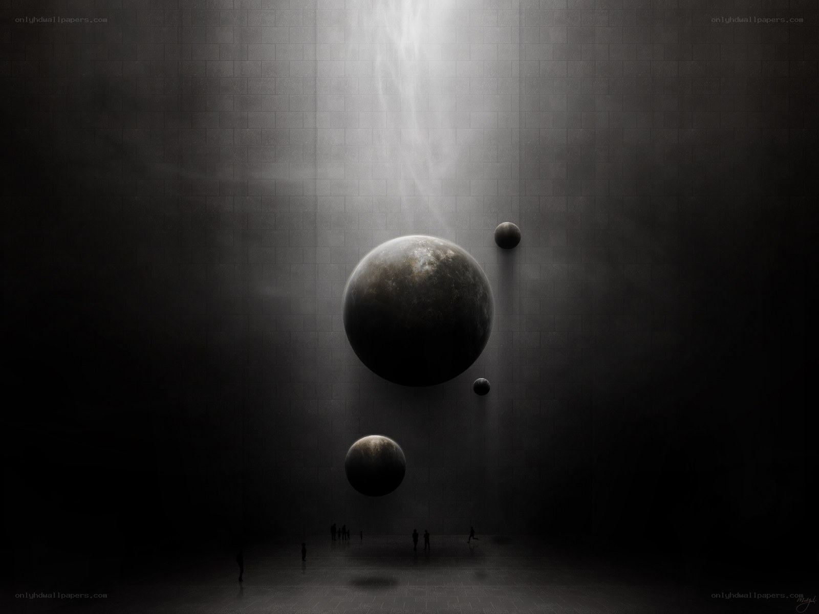 Floating planets in dark hall