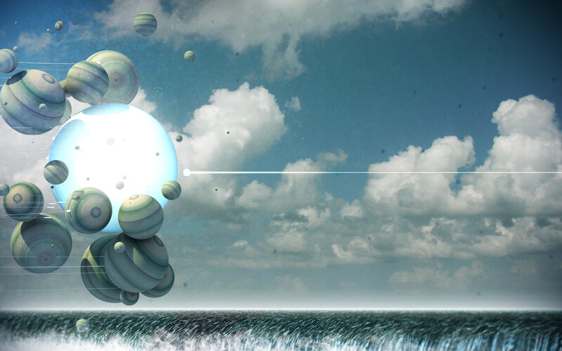 floating planets over ocean