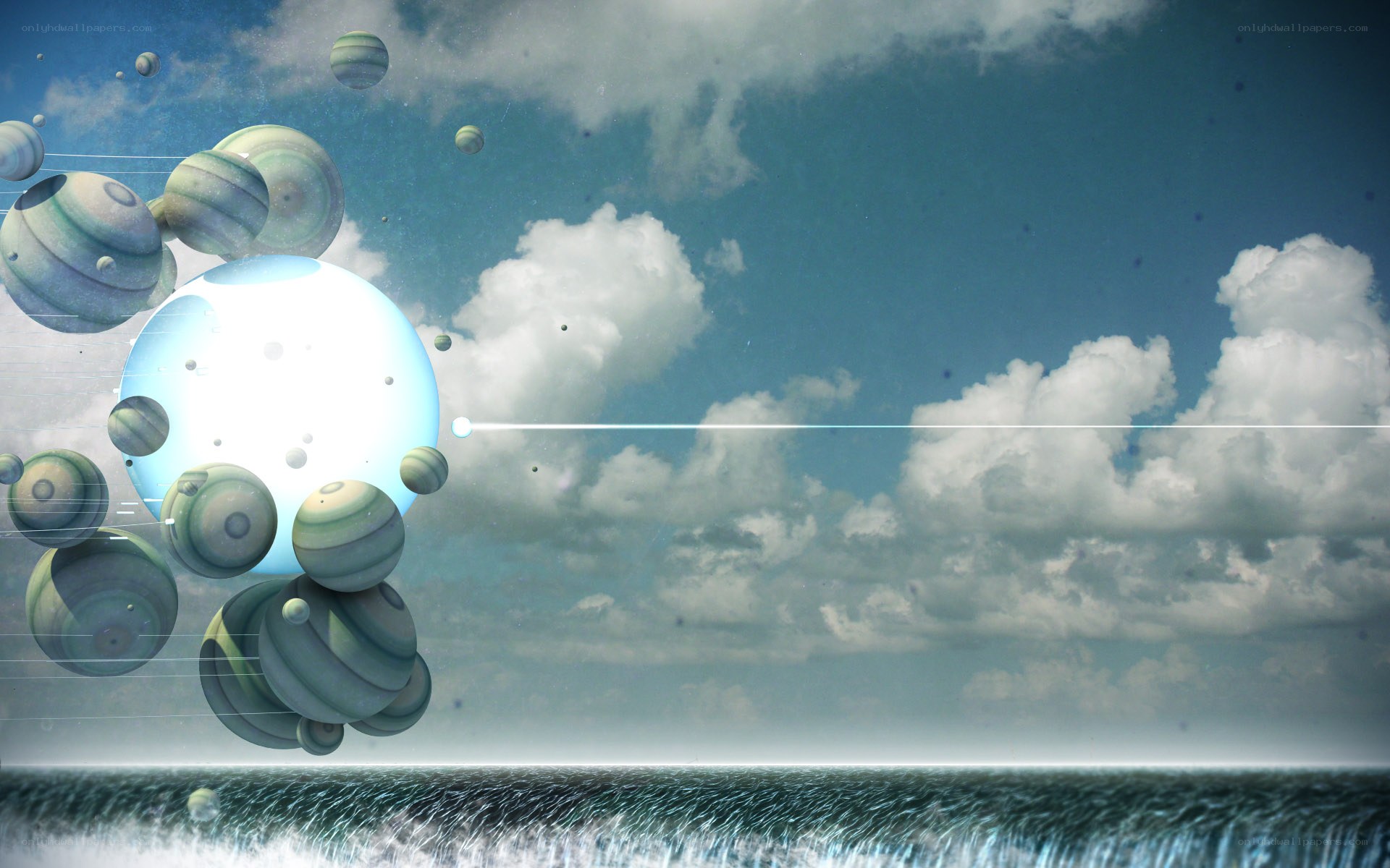 floating planets over ocean