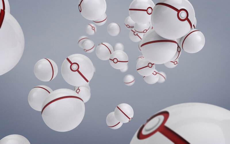 floating pokeballs in space