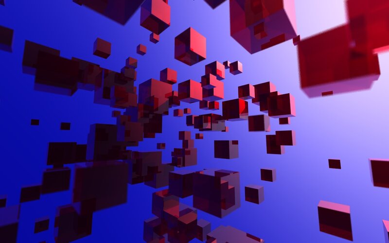 floating red cubes in blue space