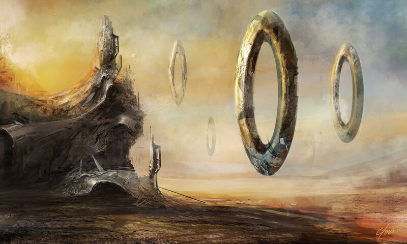Floating Rings in Desert — Brown, Dramatic