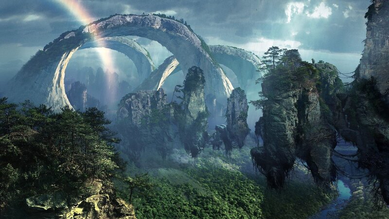 Floating Rock Arches — Green, Dramatic, Afternoon, Digital Art
