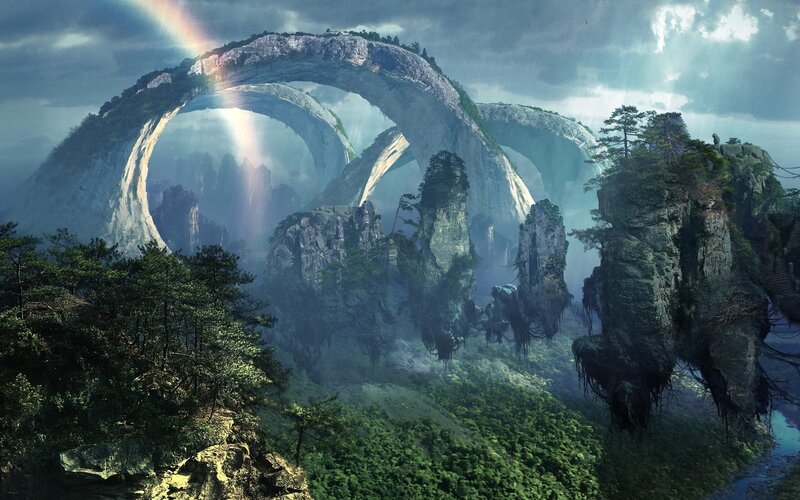 Floating Rock Arches — Green, Dramatic, Afternoon