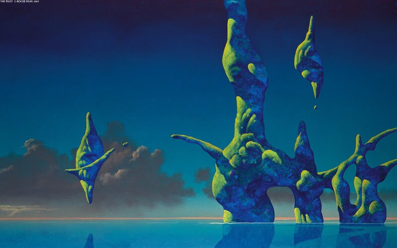 Floating Rock Formations — Blue, Serene, Night