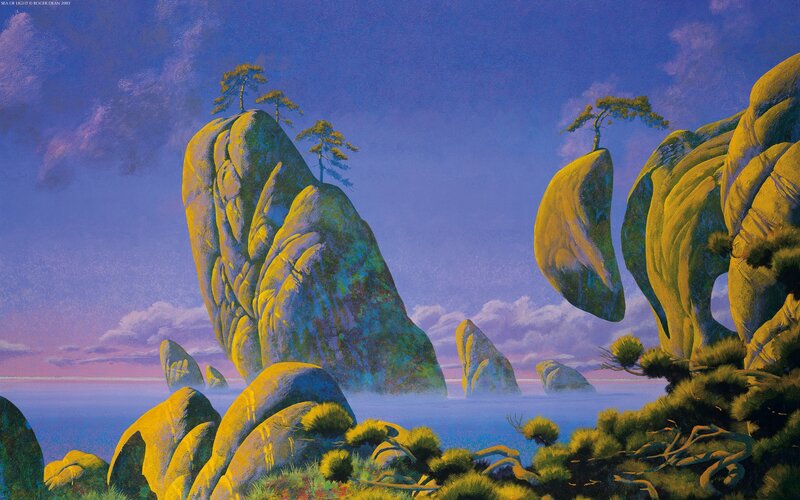 Floating Rock Formations — Blue, Serene, Sunset
