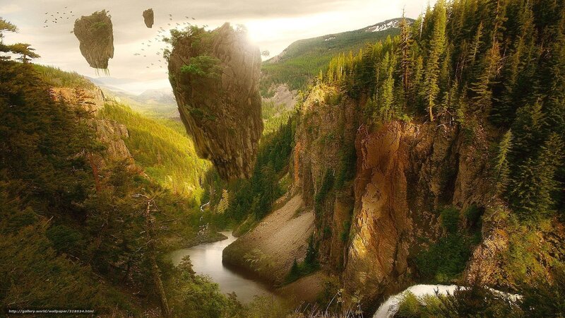 Floating Rock Formations — Green, Dramatic, Afternoon