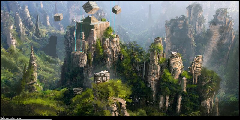 Floating Rock Formations — Green, Serene