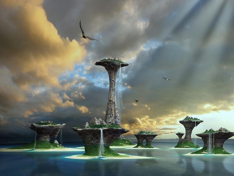 Floating Rock Islands — Blue, Dramatic, Sunset