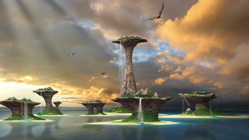 Floating Rock Islands — Blue, Dramatic