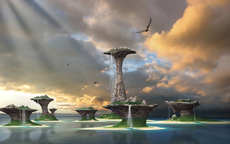 Floating Rock Islands — Gray, Dramatic