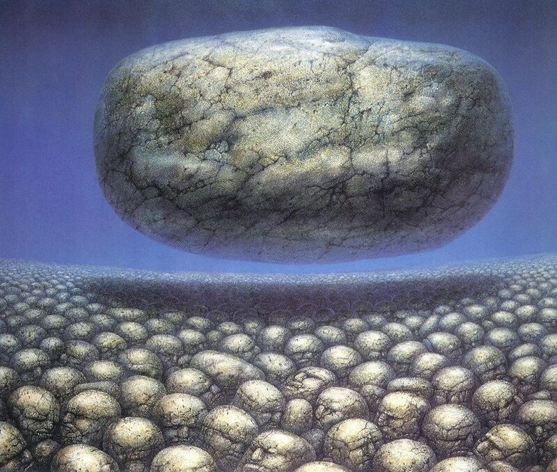 Floating rock over pebbles
