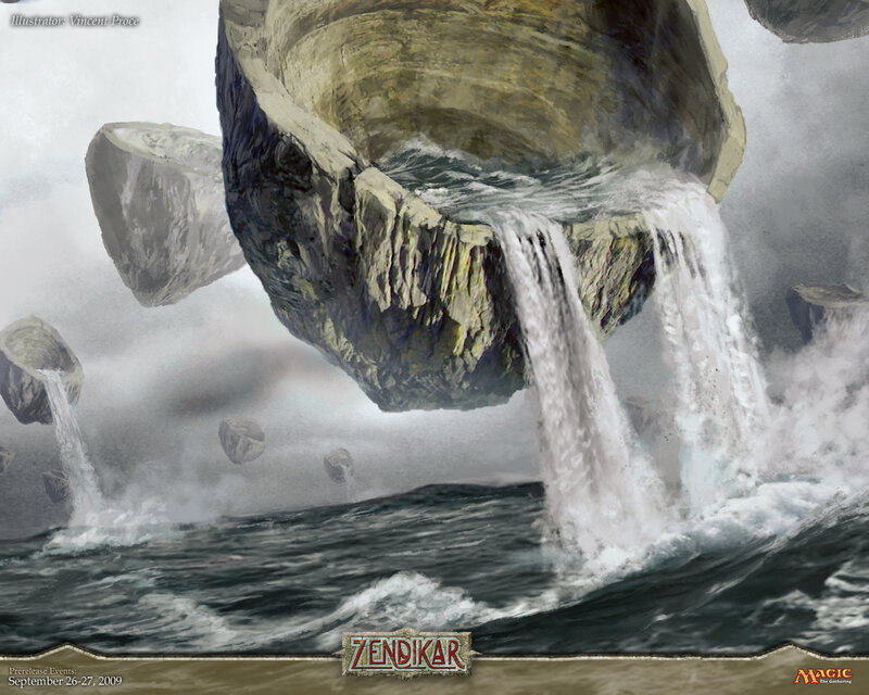 Floating Rock with Waterfall — Gray, Dramatic
