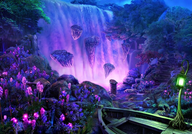 Floating Rocks Near Waterfall