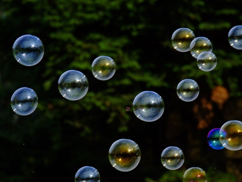 Floating soap bubbles in nature